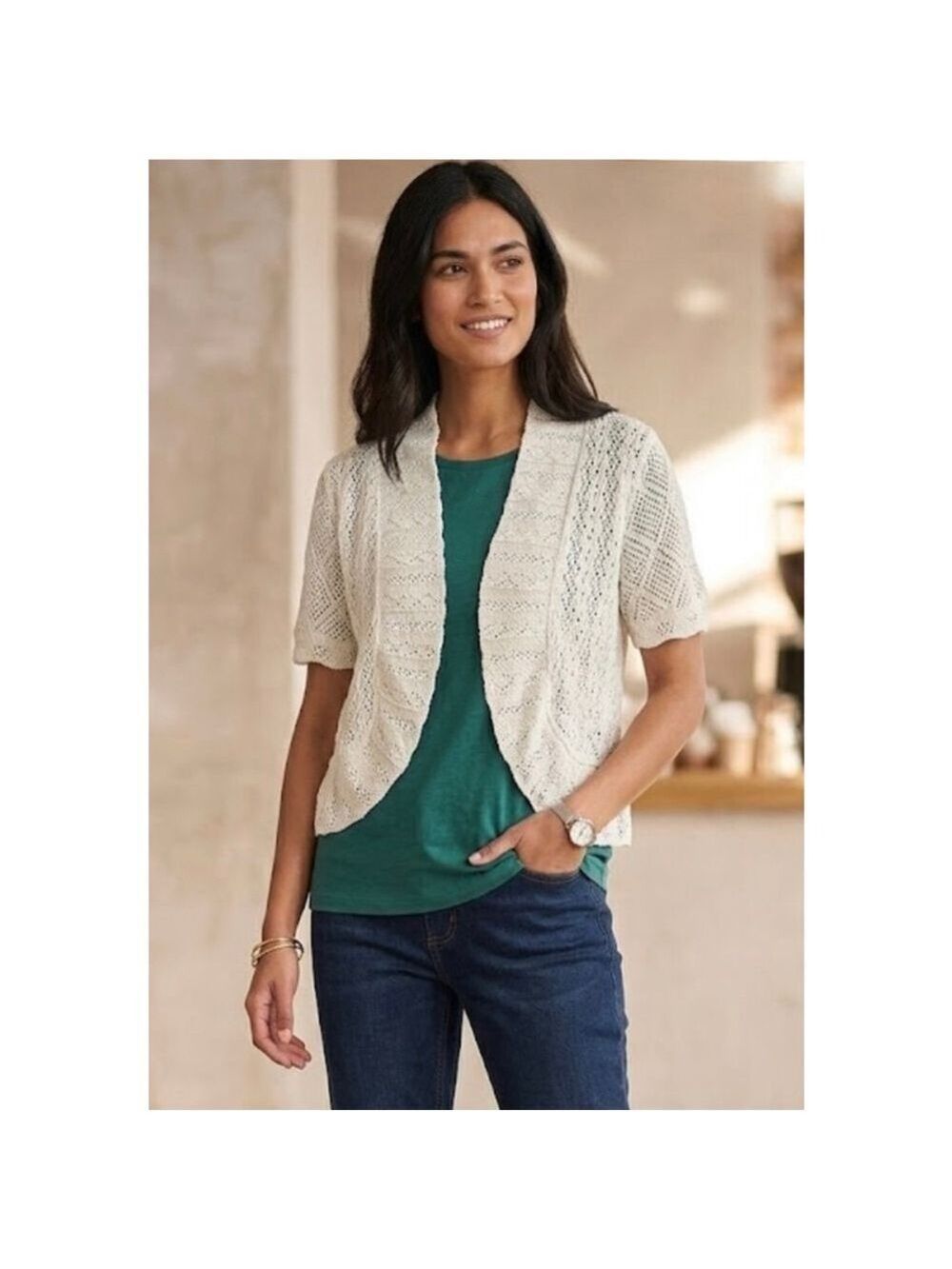 Perceptions White Open-Knit bolero /Shrug size S